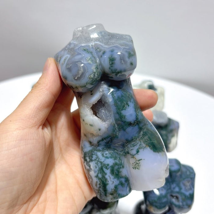 9 Pieces 4.5in Moss Agate Goddess Carving