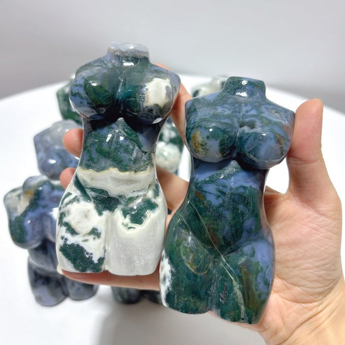 9 Pieces 4.5in Moss Agate Goddess Carving