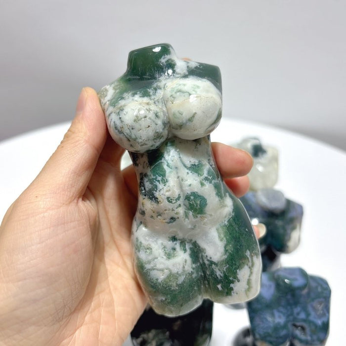 9 Pieces 4.5in Moss Agate Goddess Carving