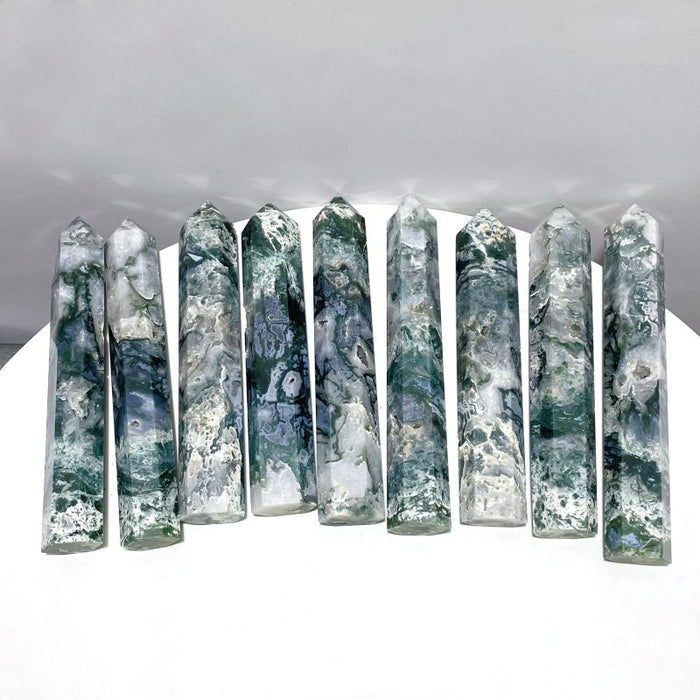 9 Pieces Beautiful Druzy Moss Agate Geode Tower