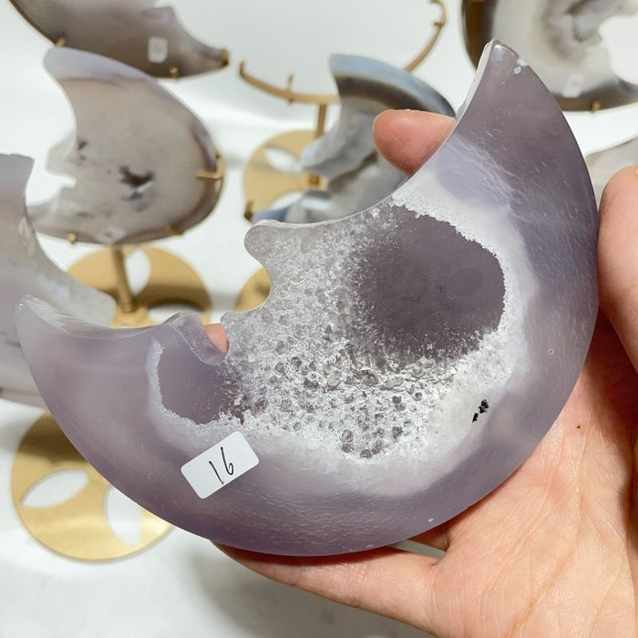 9 Pieces Beautiful Geode Agate Moon Face Carving With Stand