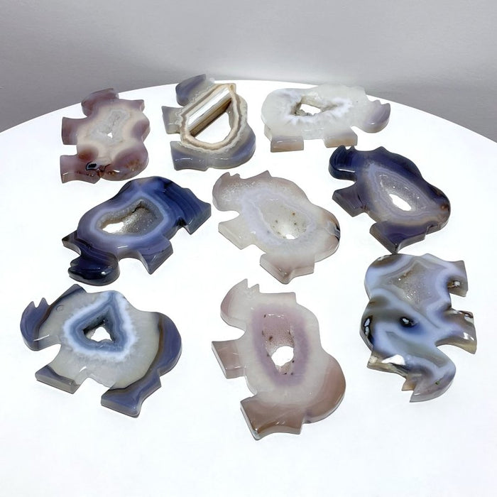 9 Pieces Beautiful Geode Druzy Agate Rhino Carving