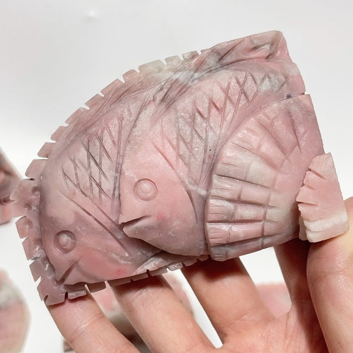 9 Pieces Beautiful Pink Opal Fish Carving