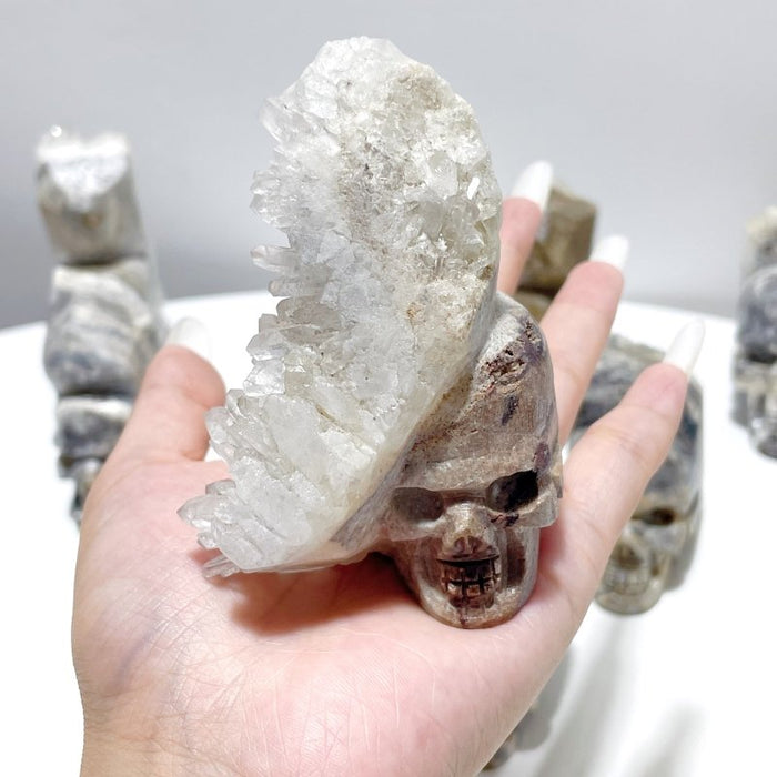 9 Pieces Clear Quartz Cluster Indian Skull Carving