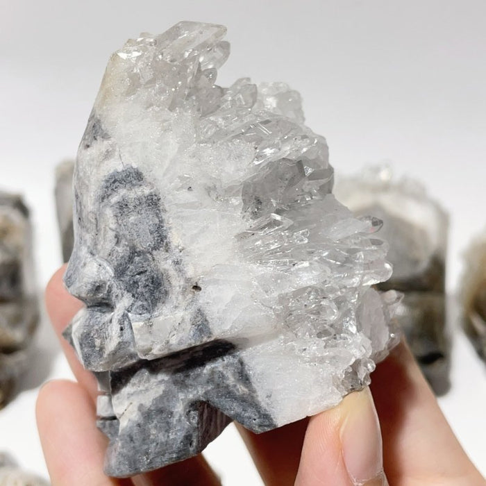 9 Pieces Clear Quartz Cluster Indian Skull Carving