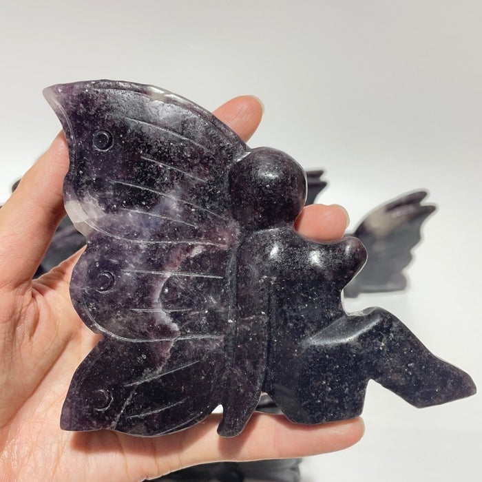 9 Pieces Deep Purple Lepidolite Butterfly Fairy Carving