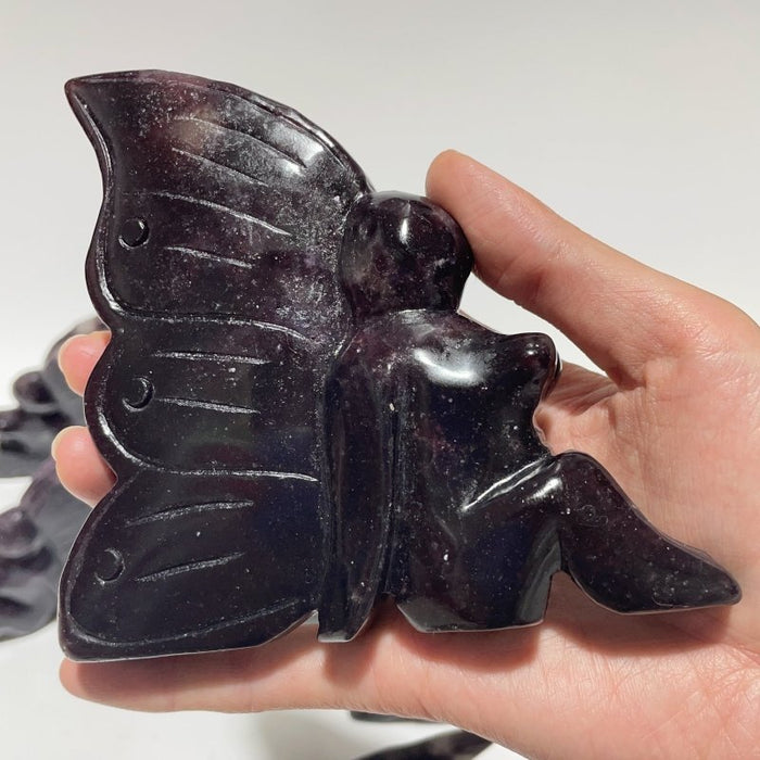 9 Pieces Deep Purple Lepidolite Butterfly Fairy Carving