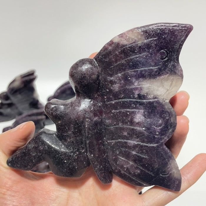 9 Pieces Deep Purple Lepidolite Butterfly Fairy Carving