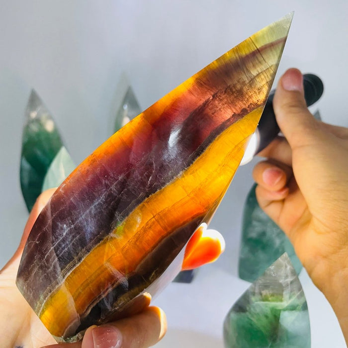 9 Pieces High Quality Large Rainbow Fluorite Flame Mixed Color