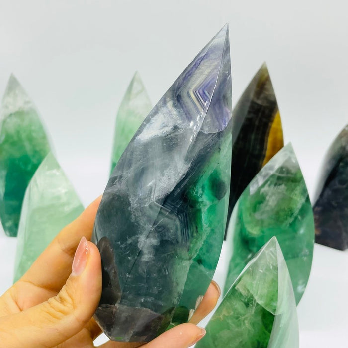 9 Pieces High Quality Large Rainbow Fluorite Flame Mixed Color