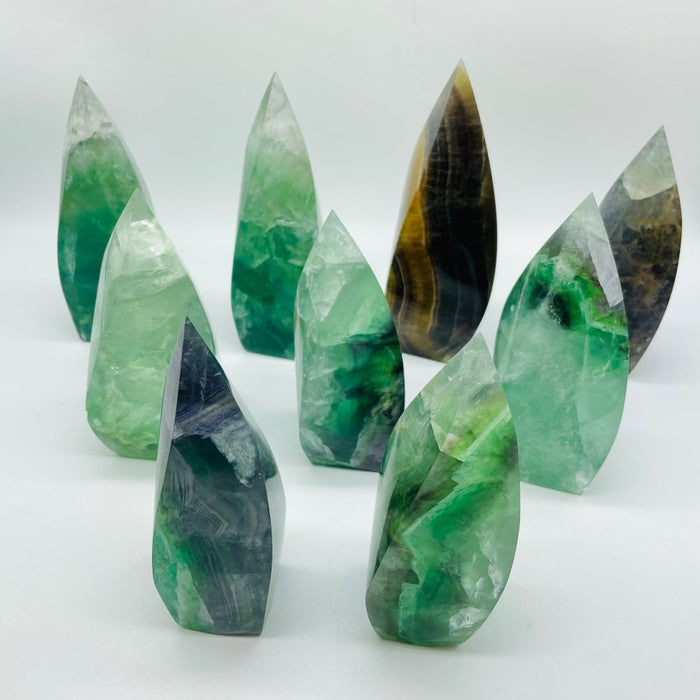 9 Pieces High Quality Large Rainbow Fluorite Flame Mixed Color