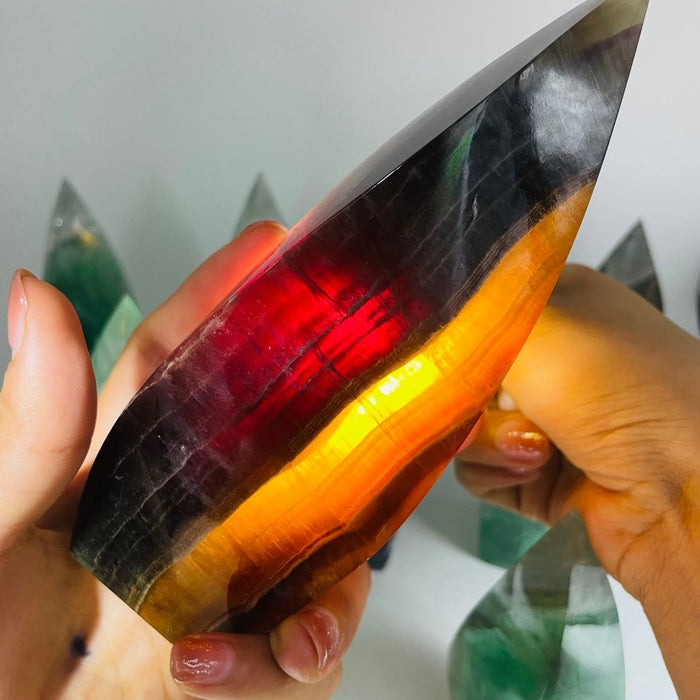 9 Pieces High Quality Large Rainbow Fluorite Flame Mixed Color