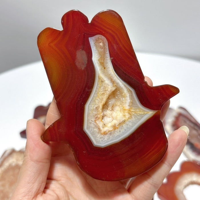 9 Pieces Large Carnelian Geode Hamsa Hand Carving