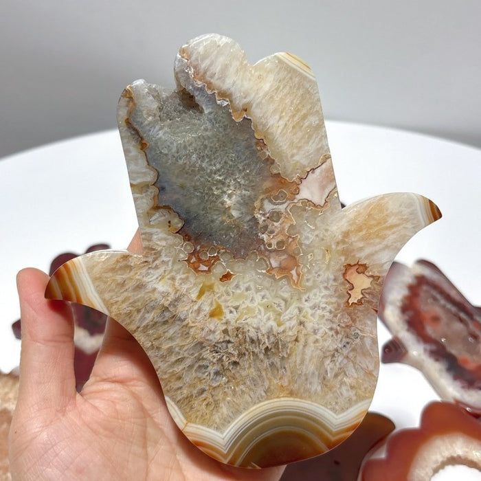9 Pieces Large Carnelian Geode Hamsa Hand Carving