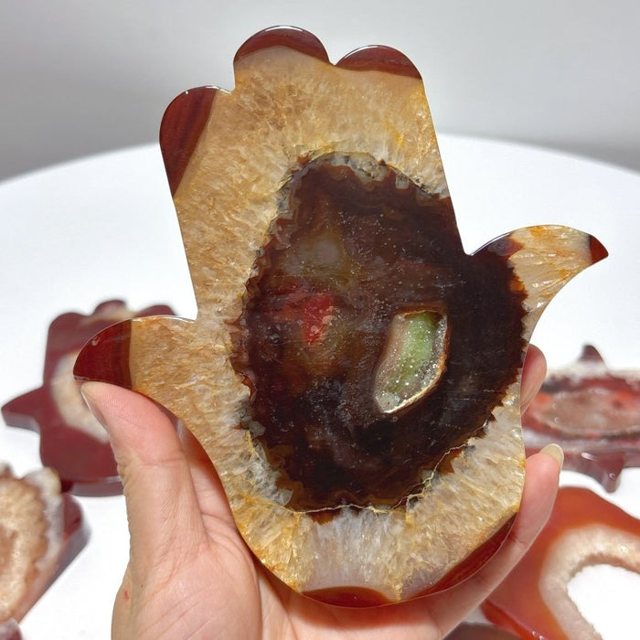 9 Pieces Large Carnelian Geode Hamsa Hand Carving