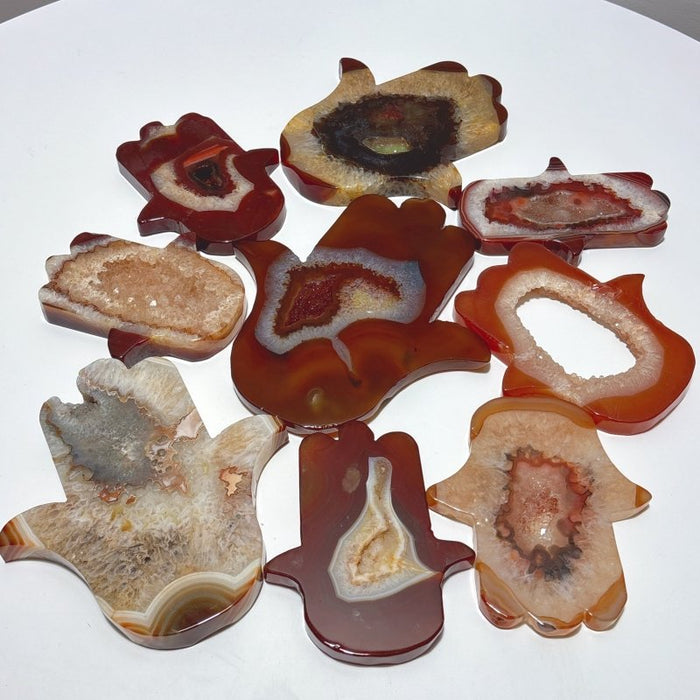 9 Pieces Large Carnelian Geode Hamsa Hand Carving