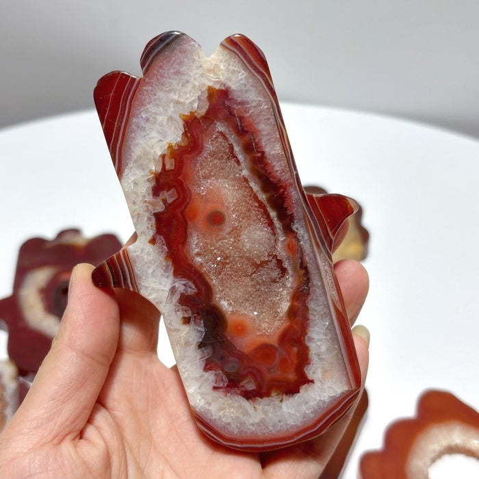 9 Pieces Large Carnelian Geode Hamsa Hand Carving