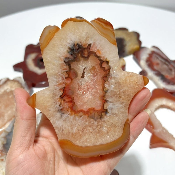 9 Pieces Large Carnelian Geode Hamsa Hand Carving
