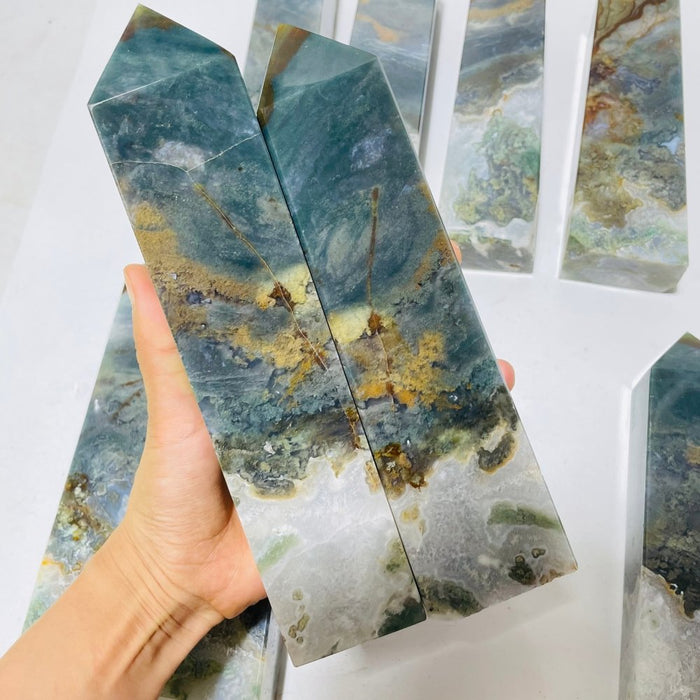 9 Pieces Large Moss Agate Tower Clearance