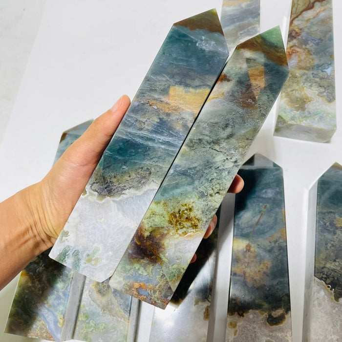 9 Pieces Large Moss Agate Tower Clearance