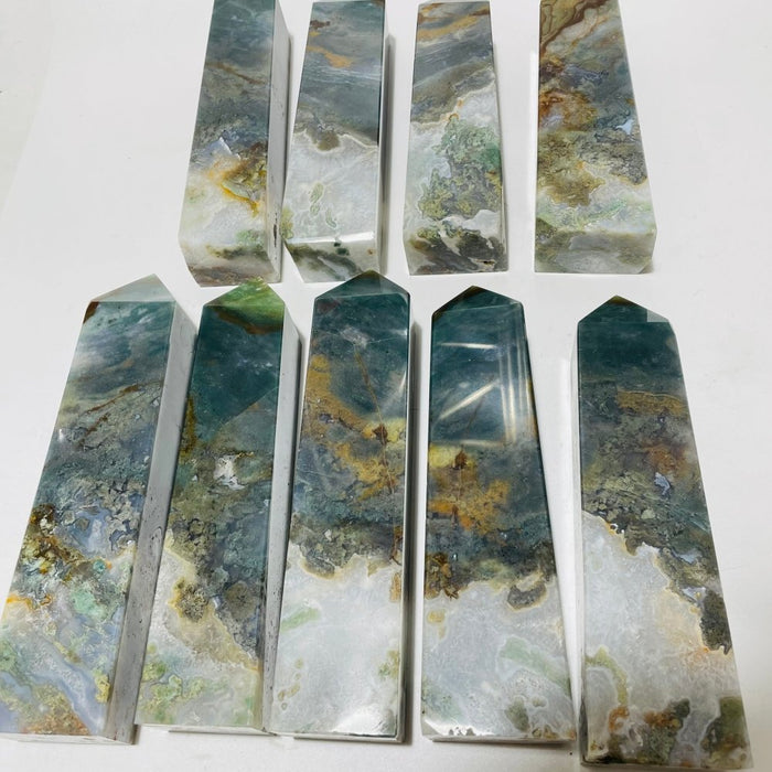 9 Pieces Large Moss Agate Tower Clearance