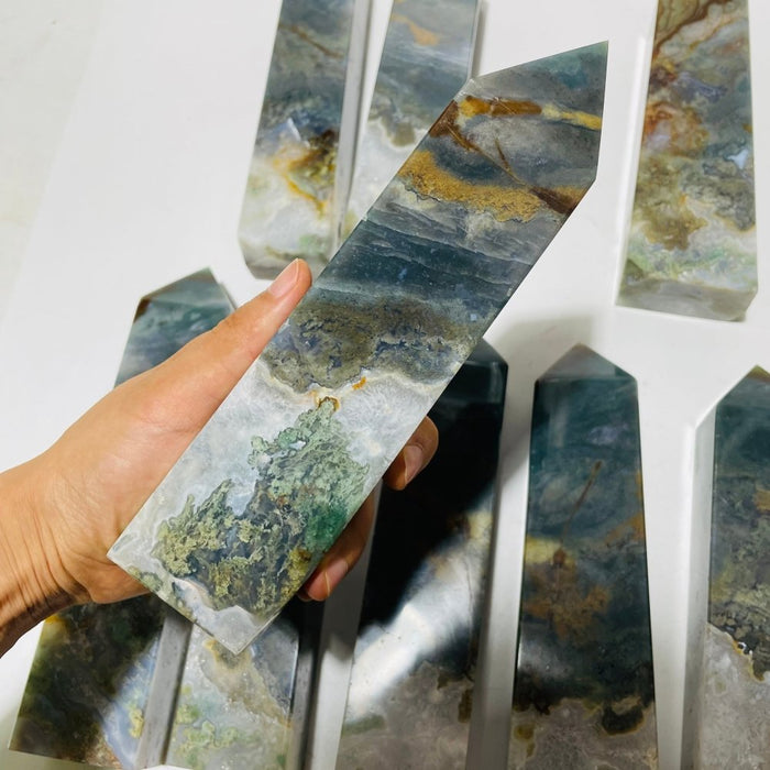 9 Pieces Large Moss Agate Tower Clearance