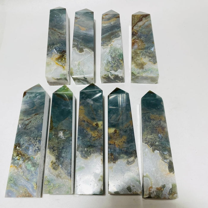 9 Pieces Large Moss Agate Tower Clearance