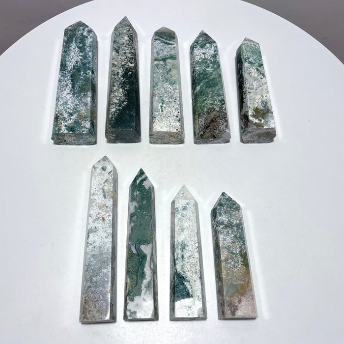 9 Pieces Large White Moss Agate Tower Points Closeout