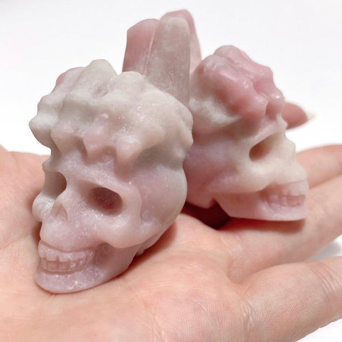 9 Types Crystal Skull With Hand Carving Wholesale Pink Opal Obsidian