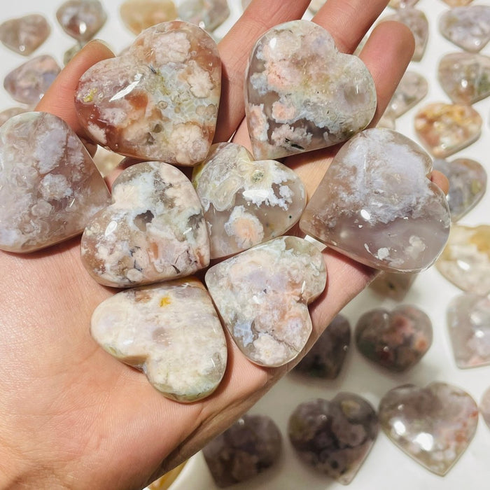 91 Pieces High Quality Sakura Flower Agate Heart