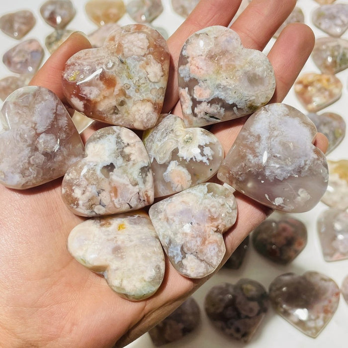 91 Pieces High Quality Sakura Flower Agate Heart