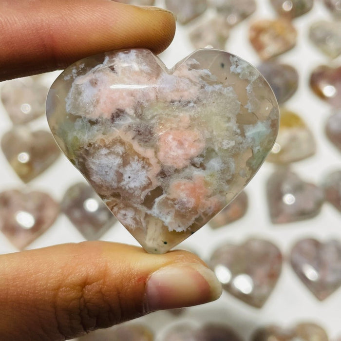 91 Pieces High Quality Sakura Flower Agate Heart
