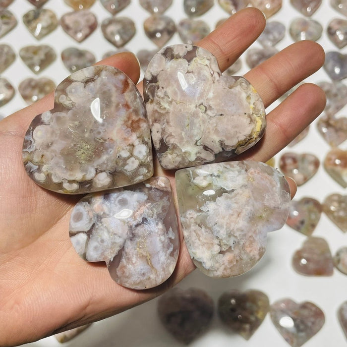 91 Pieces High Quality Sakura Flower Agate Heart