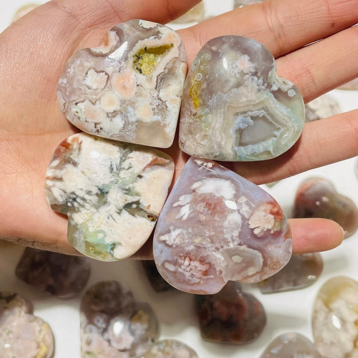 91 Pieces High Quality Sakura Flower Agate Heart