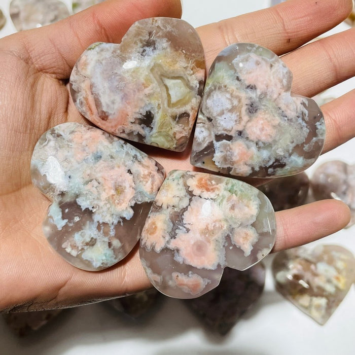 91 Pieces High Quality Sakura Flower Agate Heart