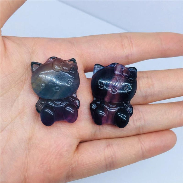 Colorful Rainbow Fluorite Crystal Hello Kitty