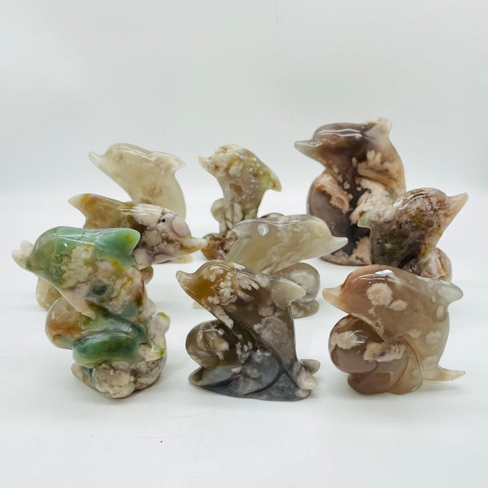 9 Pieces Sakura Flower Agate Dolphin Carving