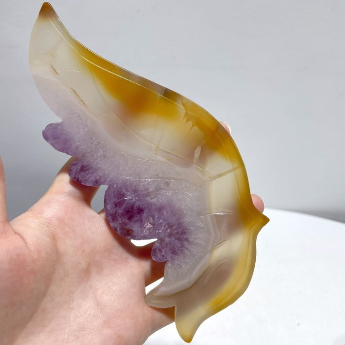 Agate Mixed Amethyst Butterfly Wing Carving With Stand