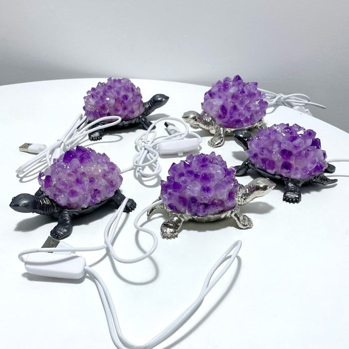 Amethyst Cluster Turtle LED Table Lamp Decorations
