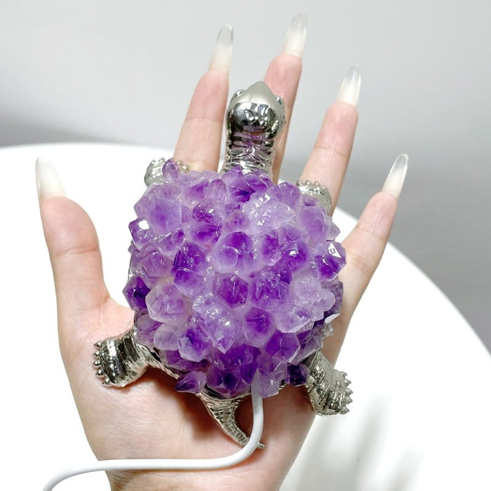 Amethyst Cluster Turtle LED Table Lamp Decorations