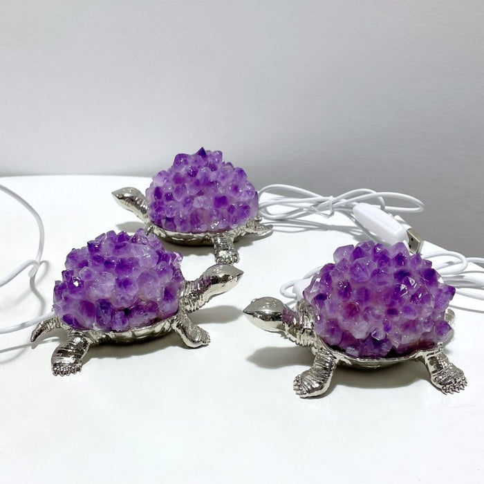Amethyst Cluster Turtle LED Table Lamp Decorations