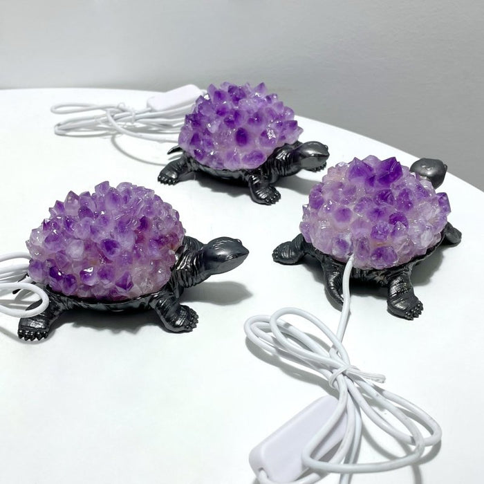Amethyst Cluster Turtle LED Table Lamp Decorations