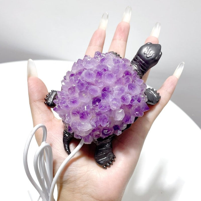 Amethyst Cluster Turtle LED Table Lamp Decorations