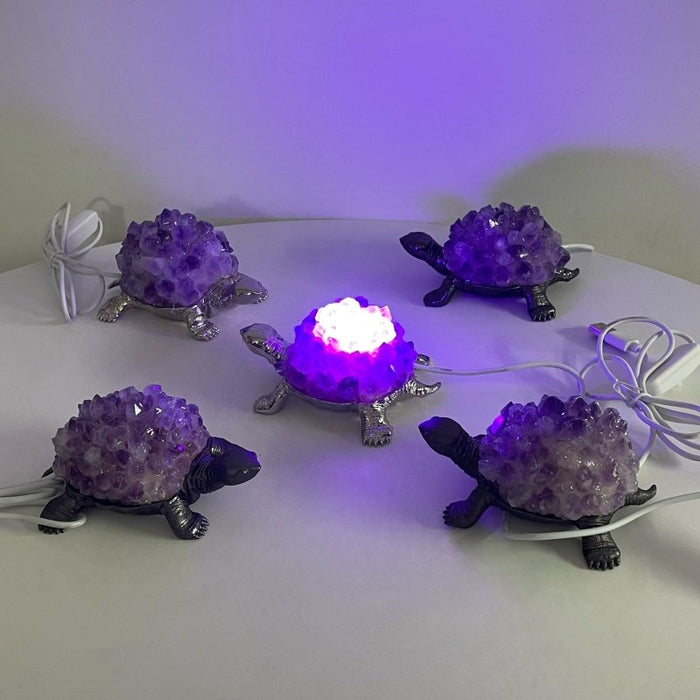 Amethyst Cluster Turtle LED Table Lamp Decorations