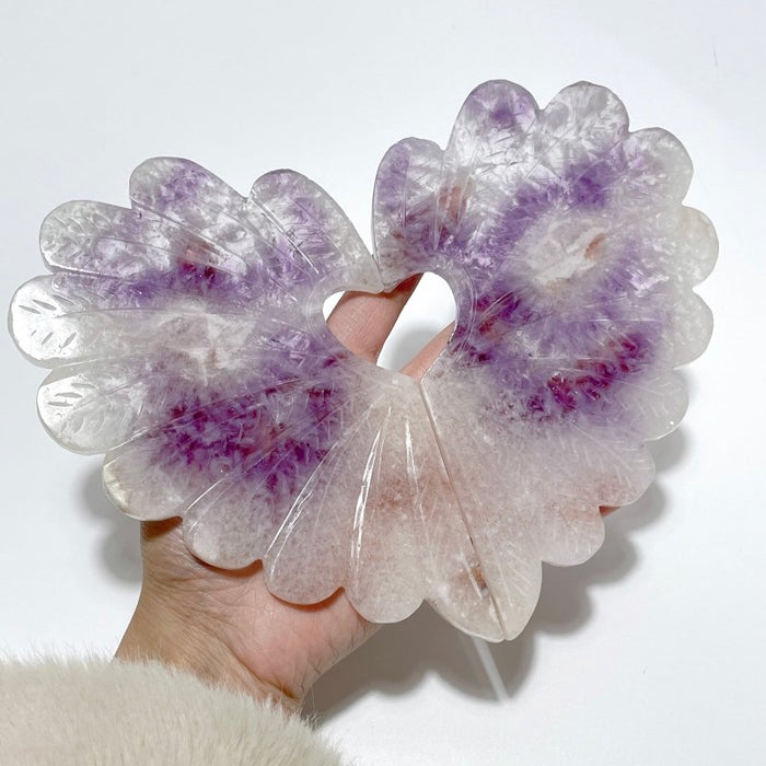 Amethyst Mixed Agate Heart Wing Carving With Stand