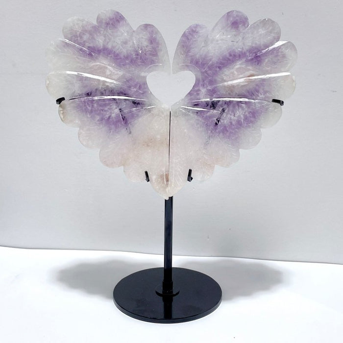 Amethyst Mixed Agate Heart Wing Carving With Stand