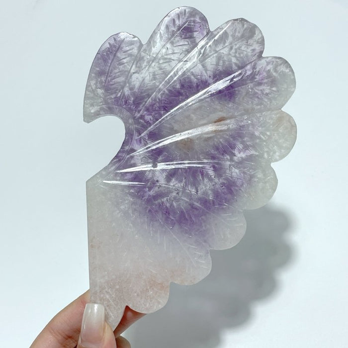 Amethyst Mixed Agate Heart Wing Carving With Stand