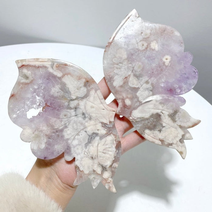 Amethyst Mixed Sakura Agate Butterfly Wing Carving With Stand