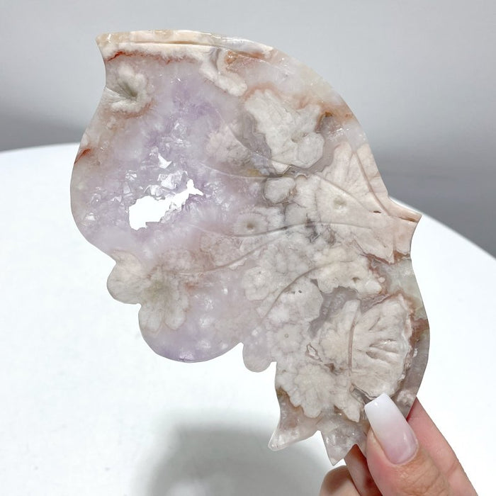 Amethyst Mixed Sakura Agate Butterfly Wing Carving With Stand