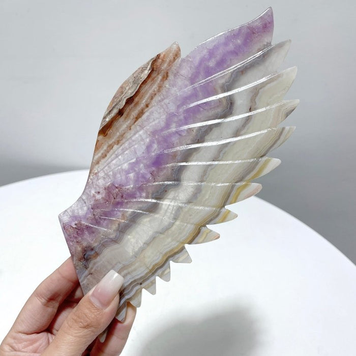 Amethyst Mixed Striped Agate Angel Wing Carving With Stand